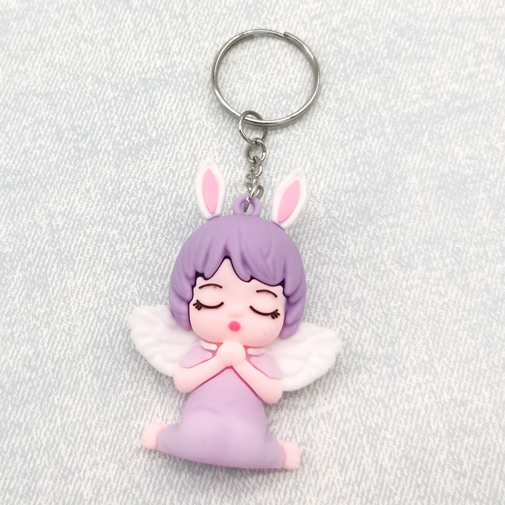 Wholesale Cartoon Angel Rabbit PVC Keychain